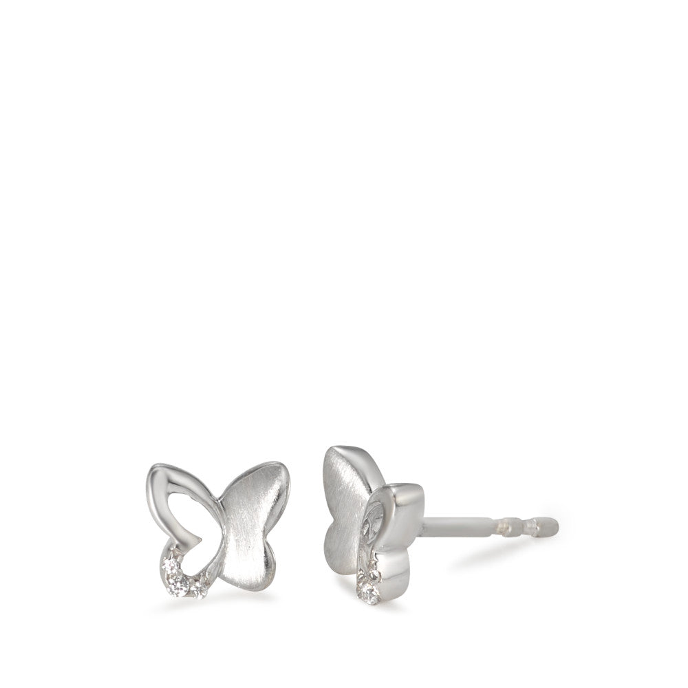 Clous d'oreilles Argent Zircone 6 Pierres Rhodié Papillon