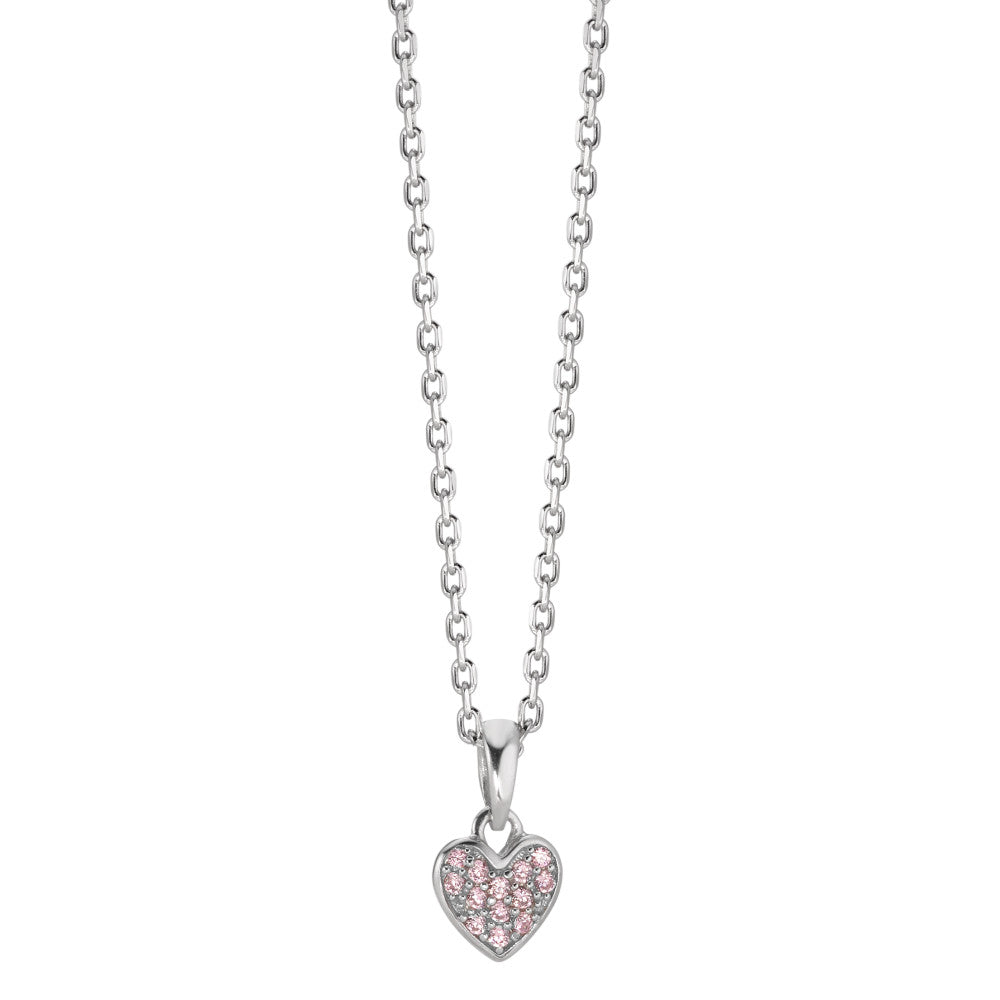 Chaînette avec pendentif Argent Zircone rose Rhodié Coeur 38-40 cm Ø7 mm