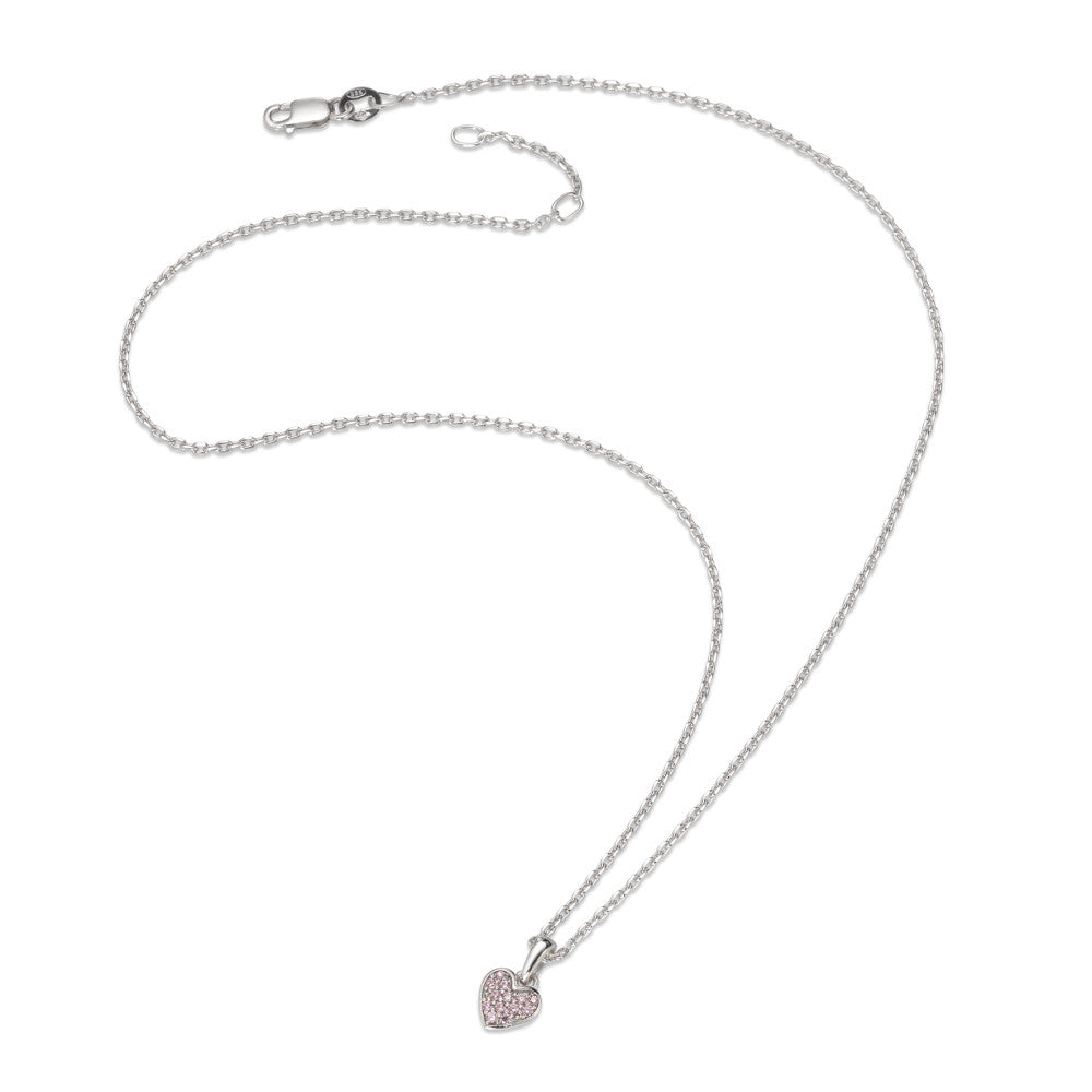 Chaînette avec pendentif Argent Zircone rose Rhodié Coeur 38-40 cm Ø7 mm