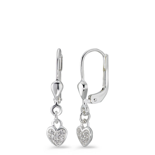 Pendant d'oreilles Argent Zircone blanc Rhodié Coeur