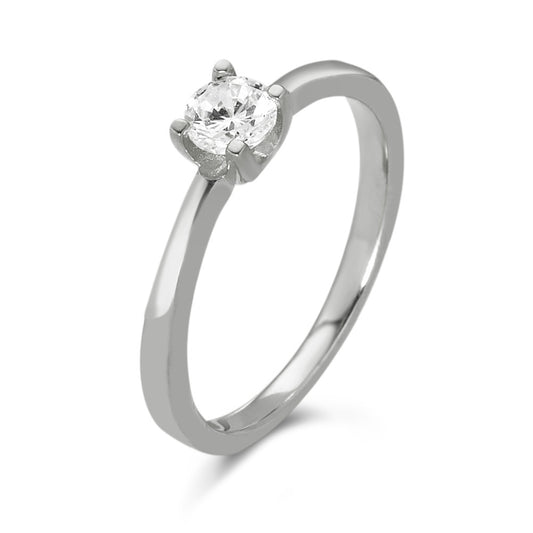 Bague solitaire Or blanc 9K Zircone Ø3.8 mm