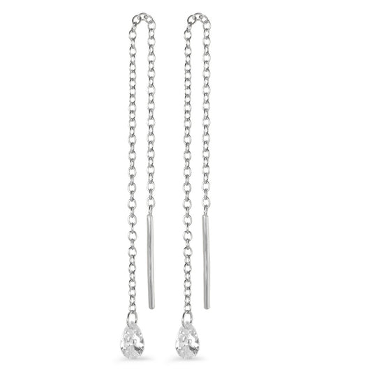 Boucles d'oreilles pendantes Argent Zircone 2 Pierres Rhodié 10 cm