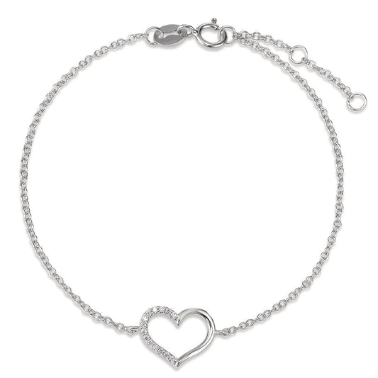 Bracciale Argento Zirconia rodiato Cuore 16-18 cm