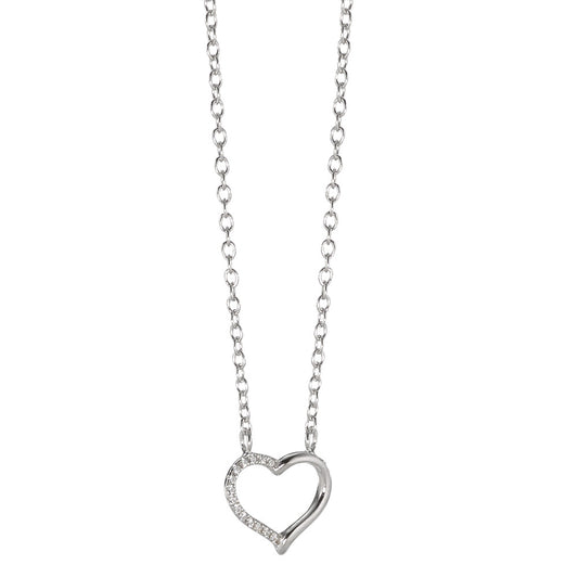 Collier Argent Zircone Rhodié Coeur 38-42 cm