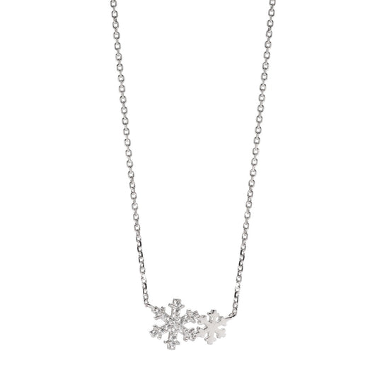 Collier Argent Zircone 19 Pierres Rhodié Flocon de Neige 38-40 cm