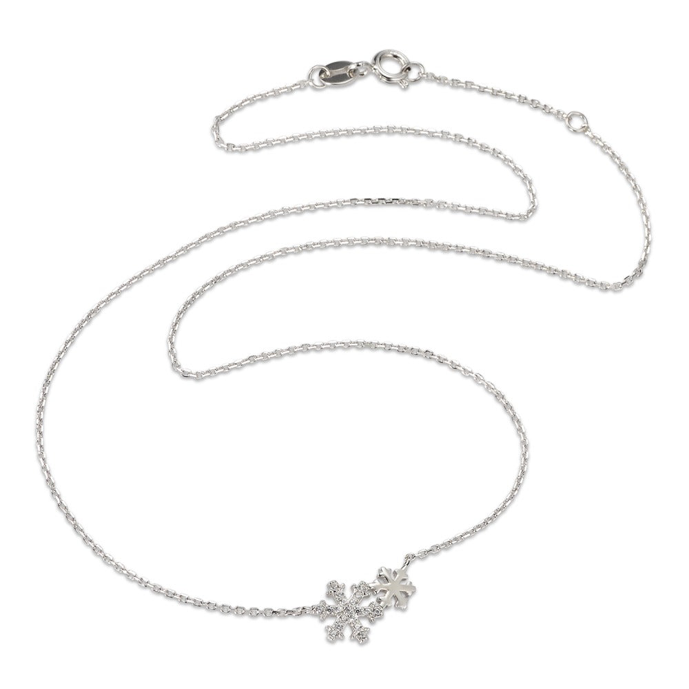 Collier Argent Zircone 19 Pierres Rhodié Flocon de Neige 38-40 cm