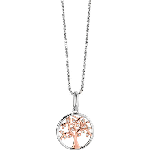 Chaînette avec pendentif Argent Zircone 14 Pierres rosé Plaqué or Arbre de la vie 42-47 cm Ø17 mm