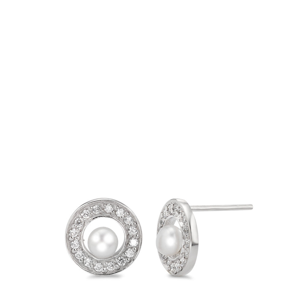 Clous d'oreilles Argent Zircone Rhodié perle d'eau douce Ø10 mm