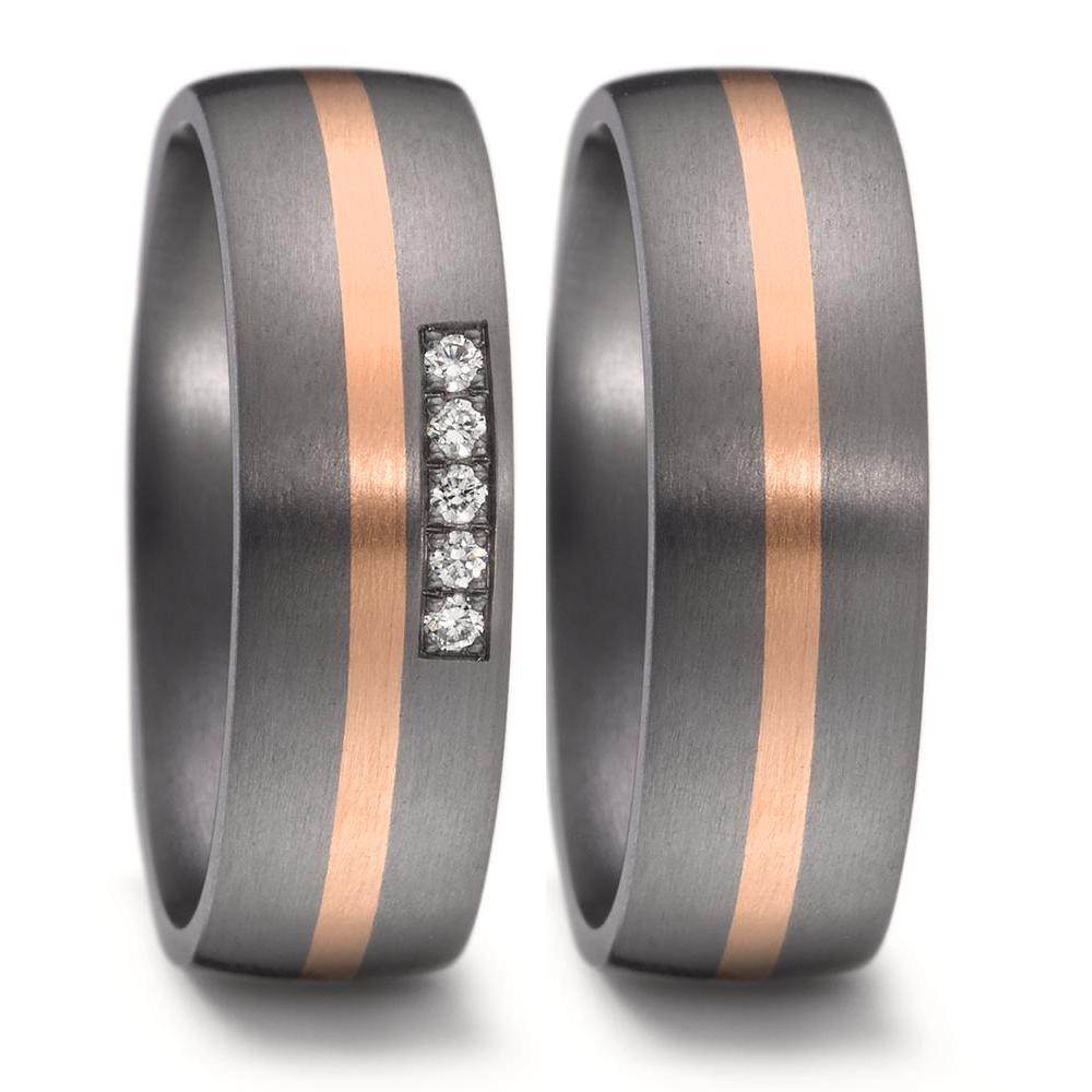 Partnerring 999 Tantal, 585/14 K Rosegold Diamant 0.05 ct, 5 Steine, w-si