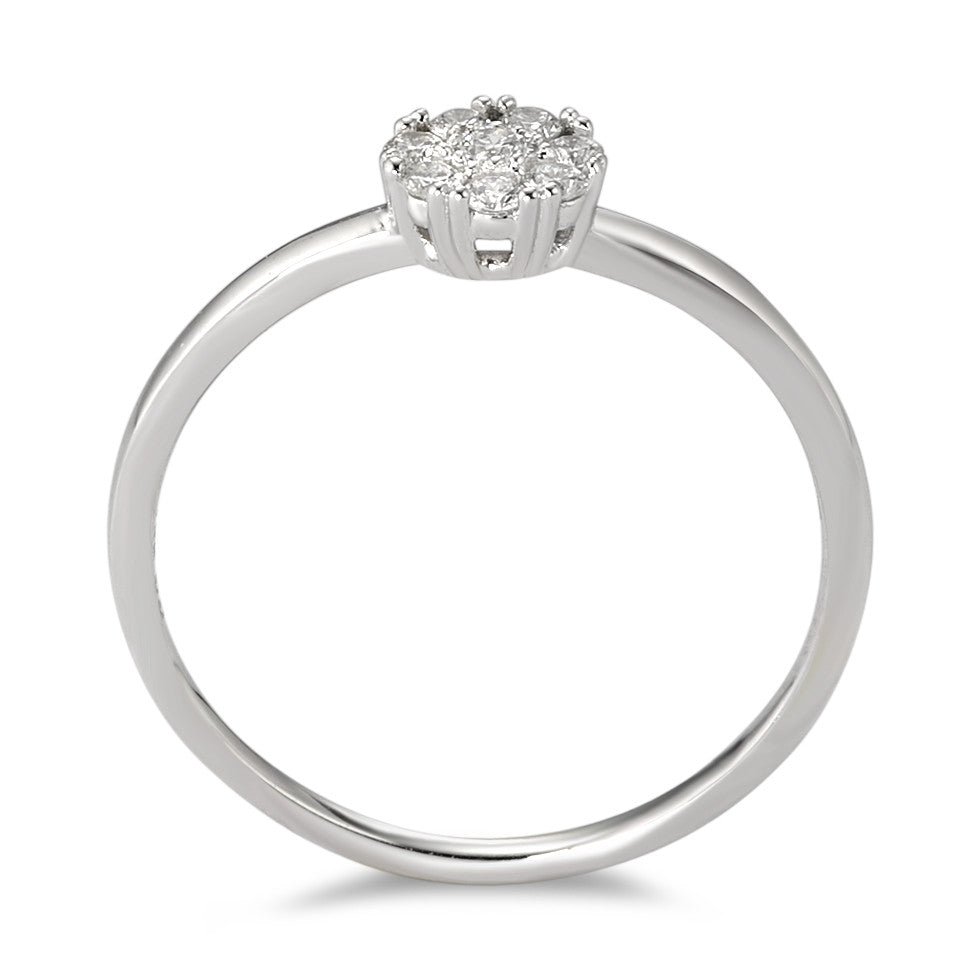 Solitär Ring 750/18 K Weissgold Diamant weiss, 0.17 ct, 8 Steine, Brillantschliff, w-si Ø5.5 mm