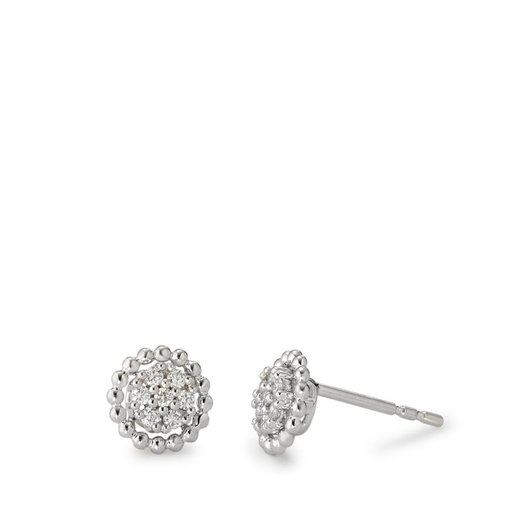 Clous d'oreilles Or blanc 18K Diamant blanc, 0.14 ct, 14 Pierres, brillant, w-si Ø7 mm