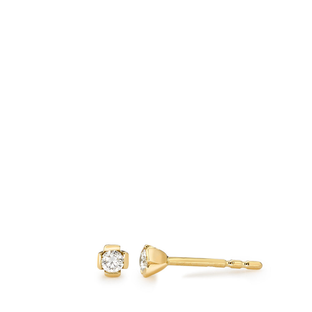 Clous d'oreilles Or jaune 18K Diamant blanc, 0.10 ct, 2 Pierres, brillant, w-si Ø3 mm