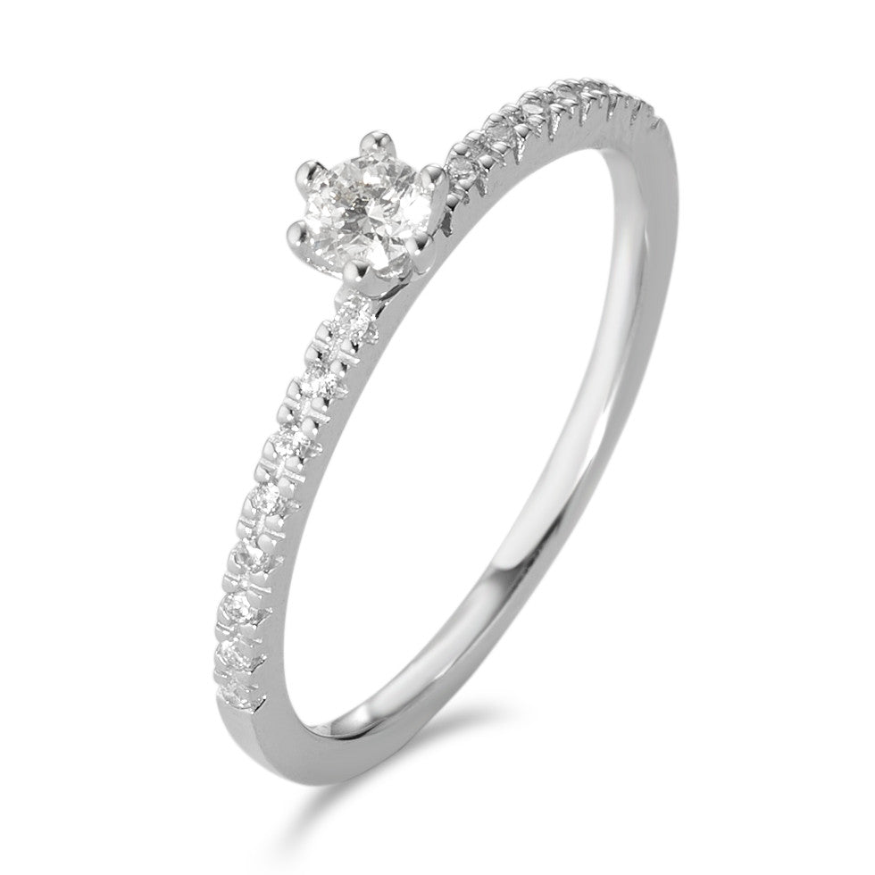 Solitär Ring 750/18 K Weissgold Diamant weiss, 0.20 ct, 17 Steine, Brillantschliff, w-si