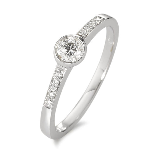 Bague solitaire Or blanc 18K Diamant blanc, 0.22 ct, 11 Pierres, brillant, w-si Ø4.5 mm