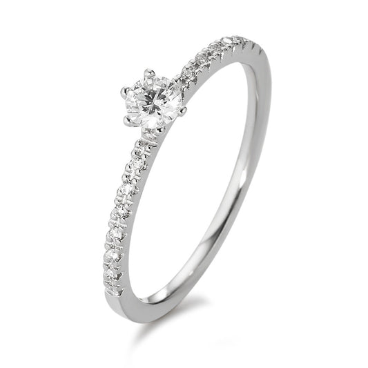 Fingerring 750/18 K Weissgold Diamant weiss, 0.25 ct, 17 Steine, Brillantschliff, w-si