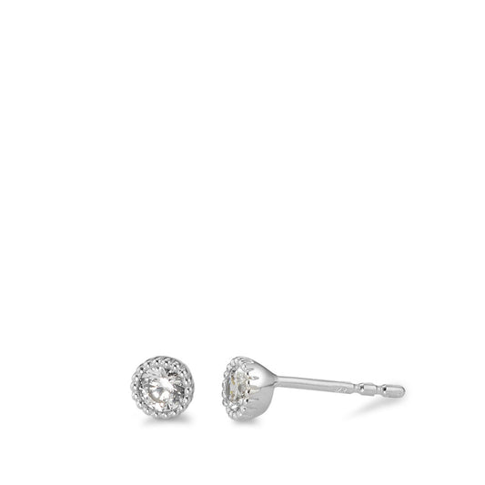 Clous d'oreilles Or blanc 9K Zircone blanc, 2 Pierres Ø4.3 mm