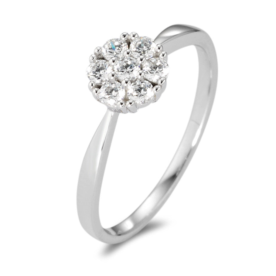 Bague solitaire Or blanc 9K Zircone blanc, 7 Pierres Ø6.8 mm