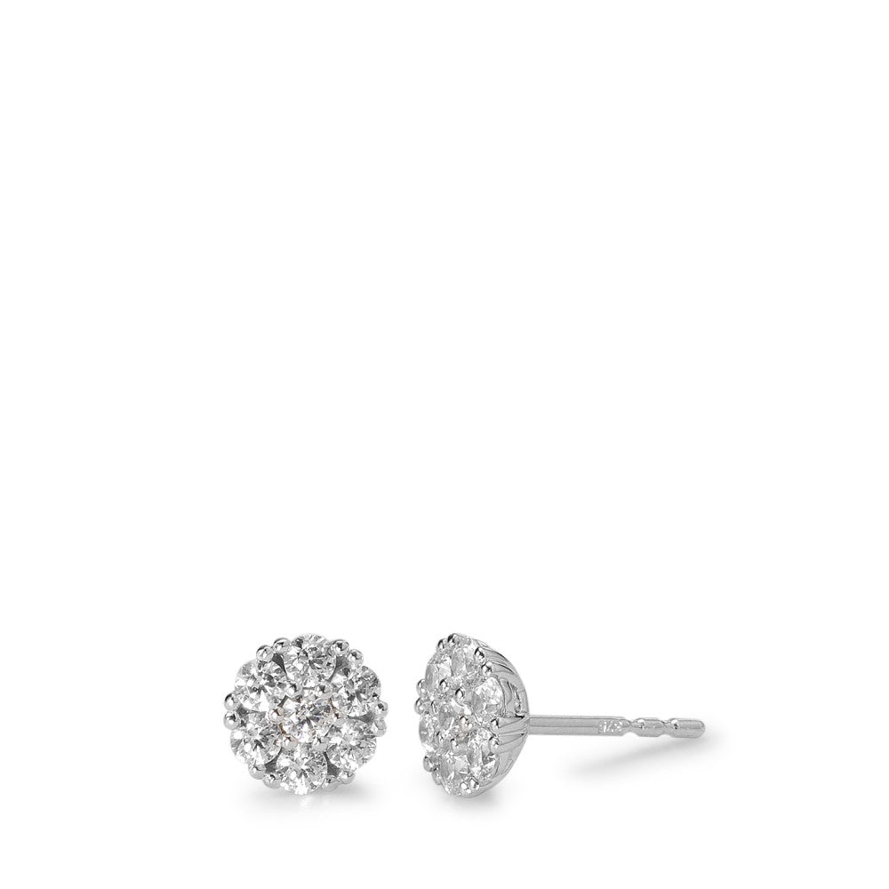 Clous d'oreilles Or blanc 9K Zircone blanc, 14 Pierres Ø6.8 mm