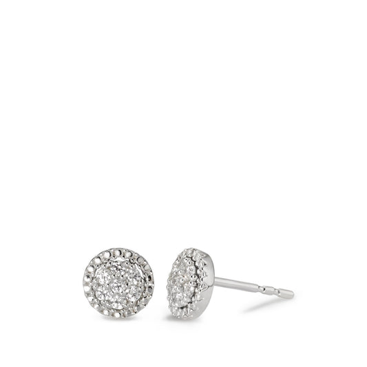 Clous d'oreilles Or blanc 9K Zircone blanc, 14 Pierres Ø6.7 mm