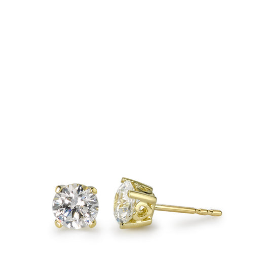 Clous d'oreilles Or jaune 9K Zircone blanc, 2 Pierres Ø5.5 mm