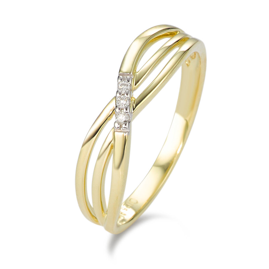 Bague Or jaune 9K Diamant blanc, 0.025 ct, 3 Pierres, brillant, p1