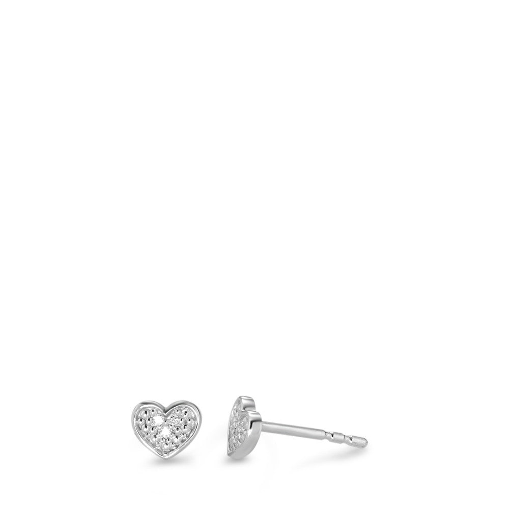 Clous d'oreilles Or blanc 9K Diamant blanc, 0.02 ct, 6 Pierres, brillant, p1 Coeur Ø5.5 mm