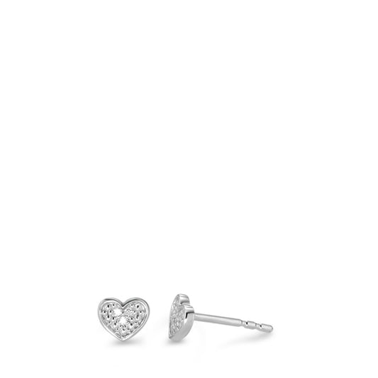 Clous d'oreilles Or blanc 9K Diamant blanc, 0.02 ct, 6 Pierres, brillant, p1 Coeur Ø5.5 mm