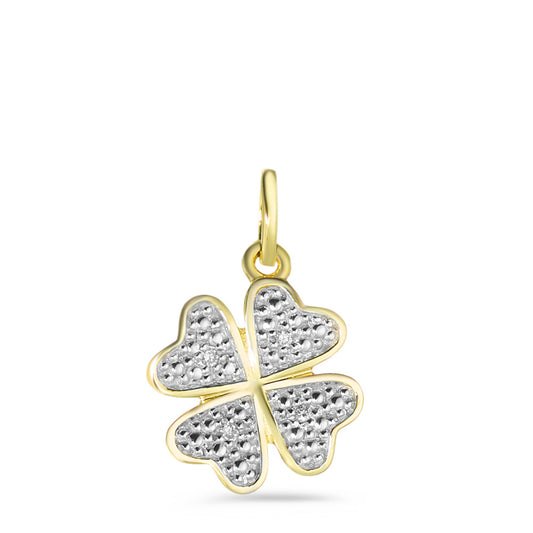 Pendentif Or jaune 9K Diamant blanc, 0.015 ct, 4 Pierres, brillant, p1 Feuille de Trèfle Ø10 mm