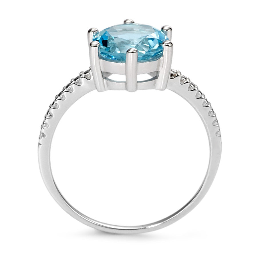 Bague solitaire Or blanc 9K Topaze bleu Ø9 mm