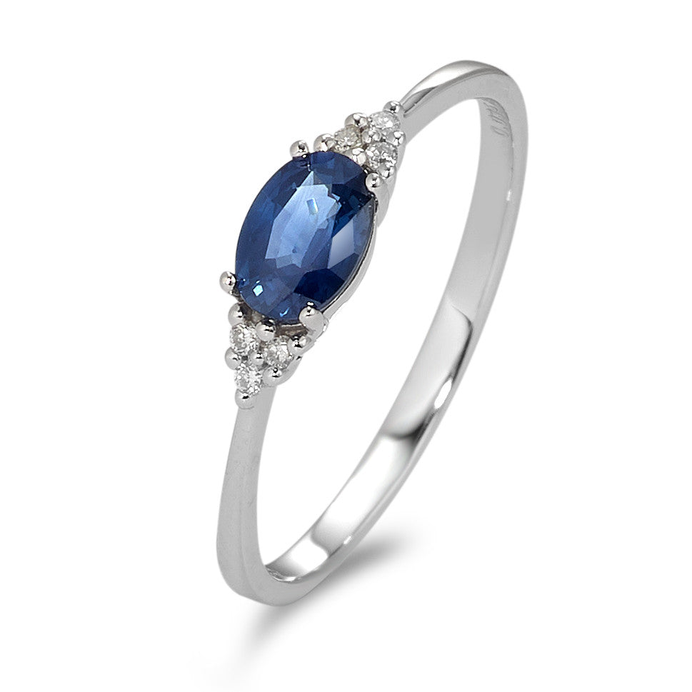 Anello Oro bianco 375/9K Zaffiro blu, [oval], Diamante bianco, 0.035 ct, 6 pietra, p1