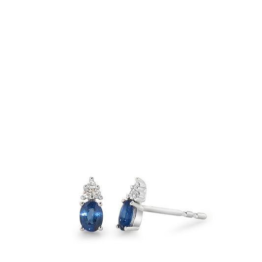 Clous d'oreilles Or blanc 9K Saphir bleu, 2 Pierres, ovale, Diamant blanc, 0.04 ct, 6 Pierres, p1