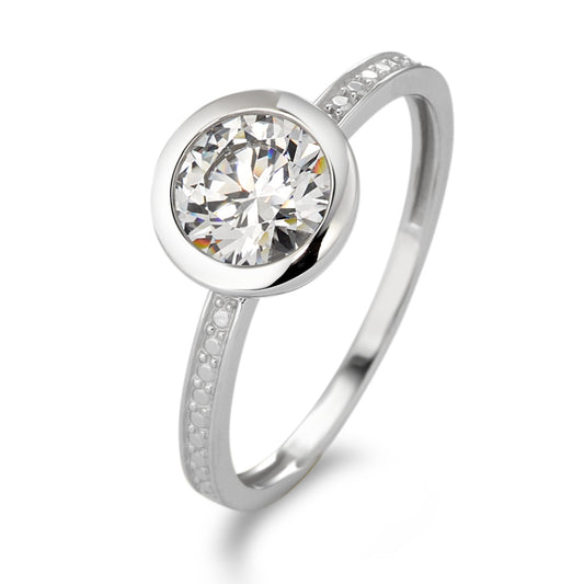 Bague solitaire Or blanc 9K Zircone blanc Ø8 mm