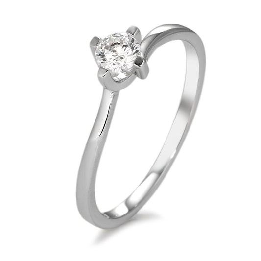 Bague solitaire Or blanc 9K Zircone blanc Ø3.5 mm