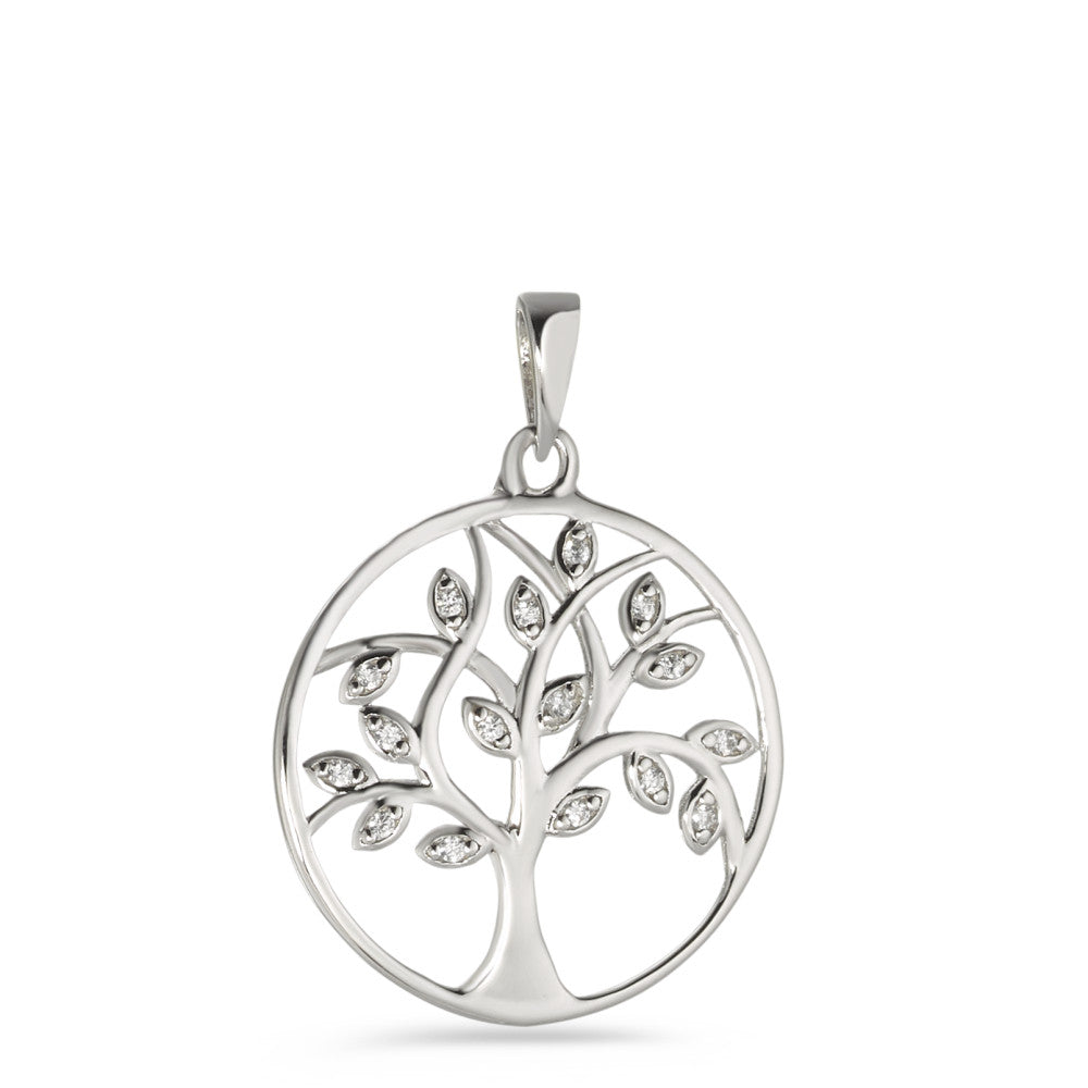 Pendentif Argent Zircone 16 Pierres Rhodié Arbre de la vie Ø20 mm