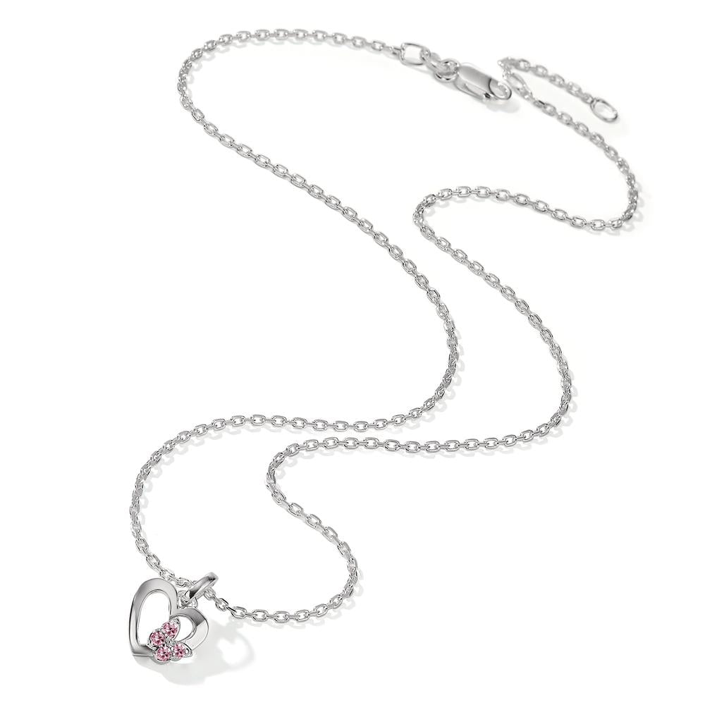 Chaînette avec pendentif Argent Zircone rose, 4 Pierres Papillon 36-38 cm