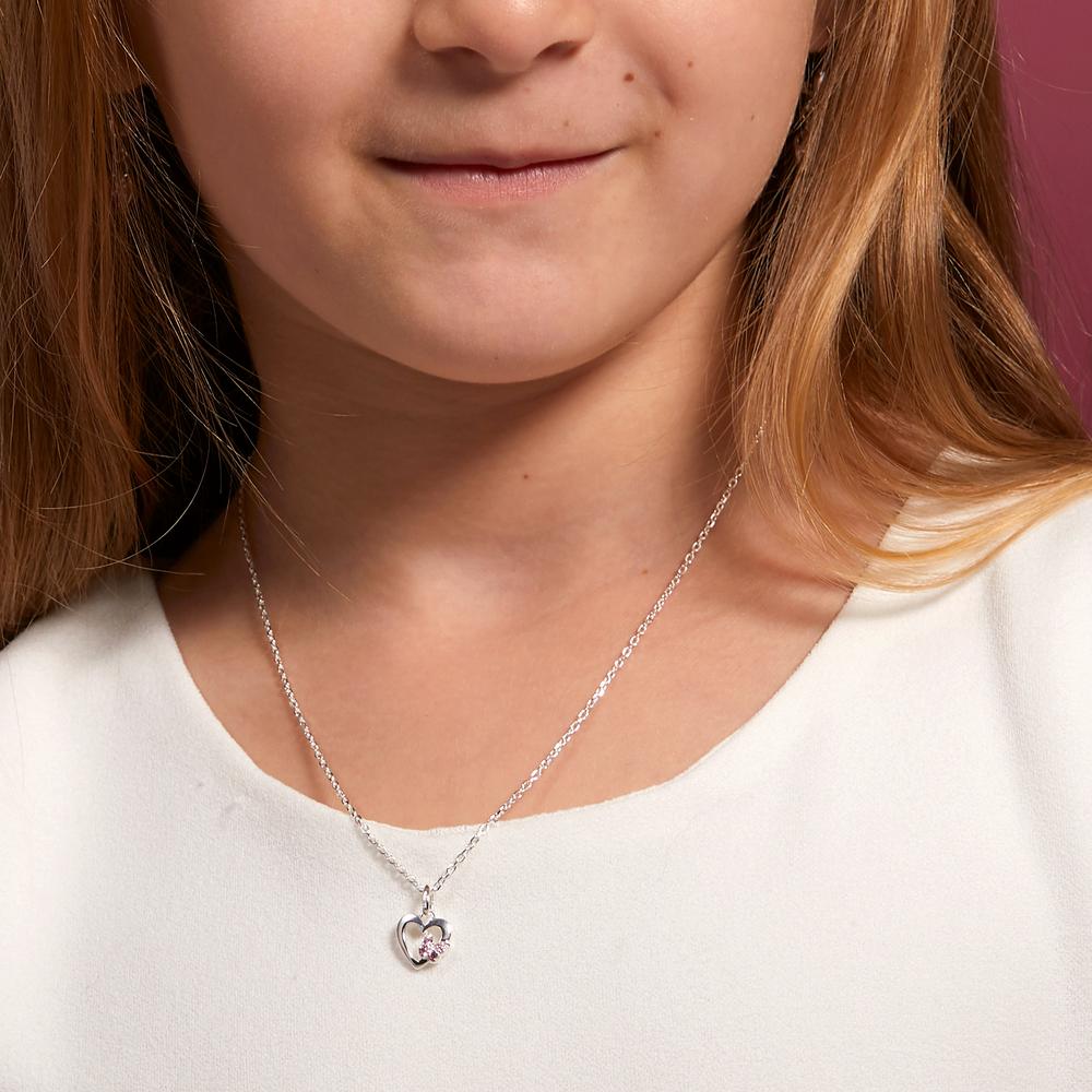 Chaînette avec pendentif Argent Zircone rose, 4 Pierres Papillon 36-38 cm