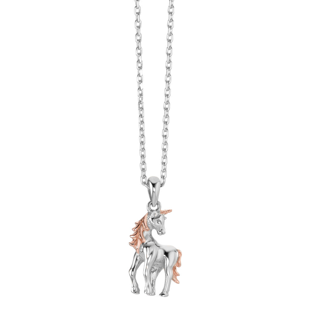 Chaînette avec pendentif Argent rosé Bicolore Licorne 36-38 cm