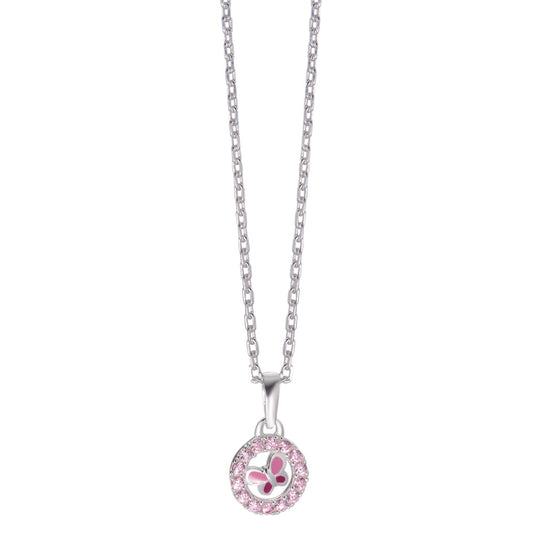 Catena con ciondolo Argento Zirconia rosa laccato Farfalla 36-38 cm Ø8.5 mm