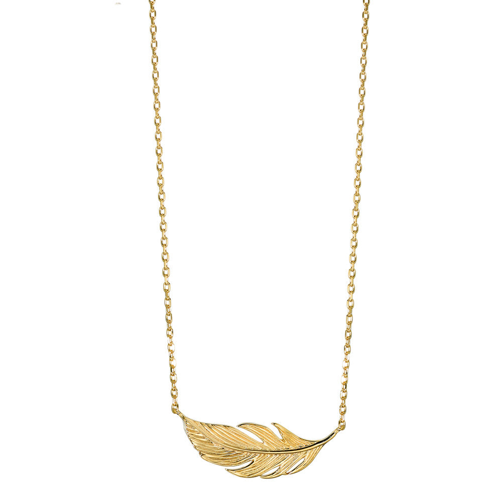 Collier Bronze jaune Plaqué or Plume 42 cm