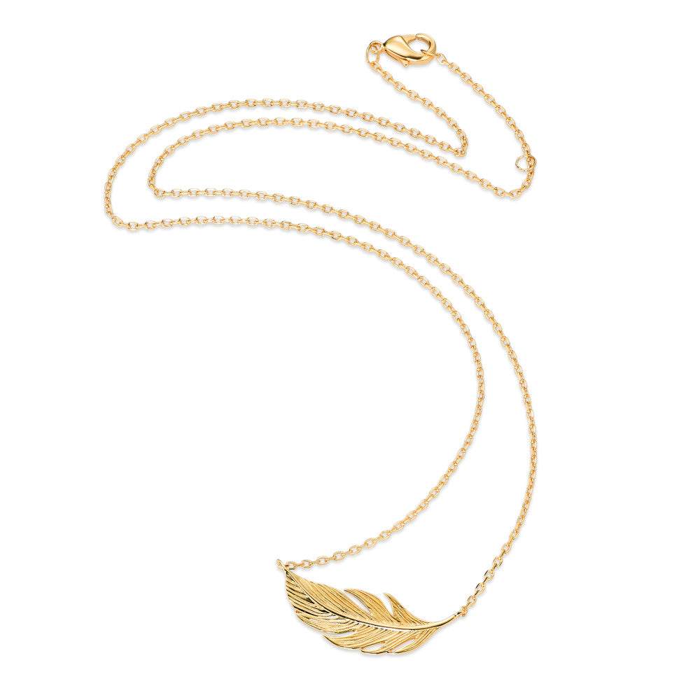 Collier Bronze jaune Plaqué or Plume 42 cm