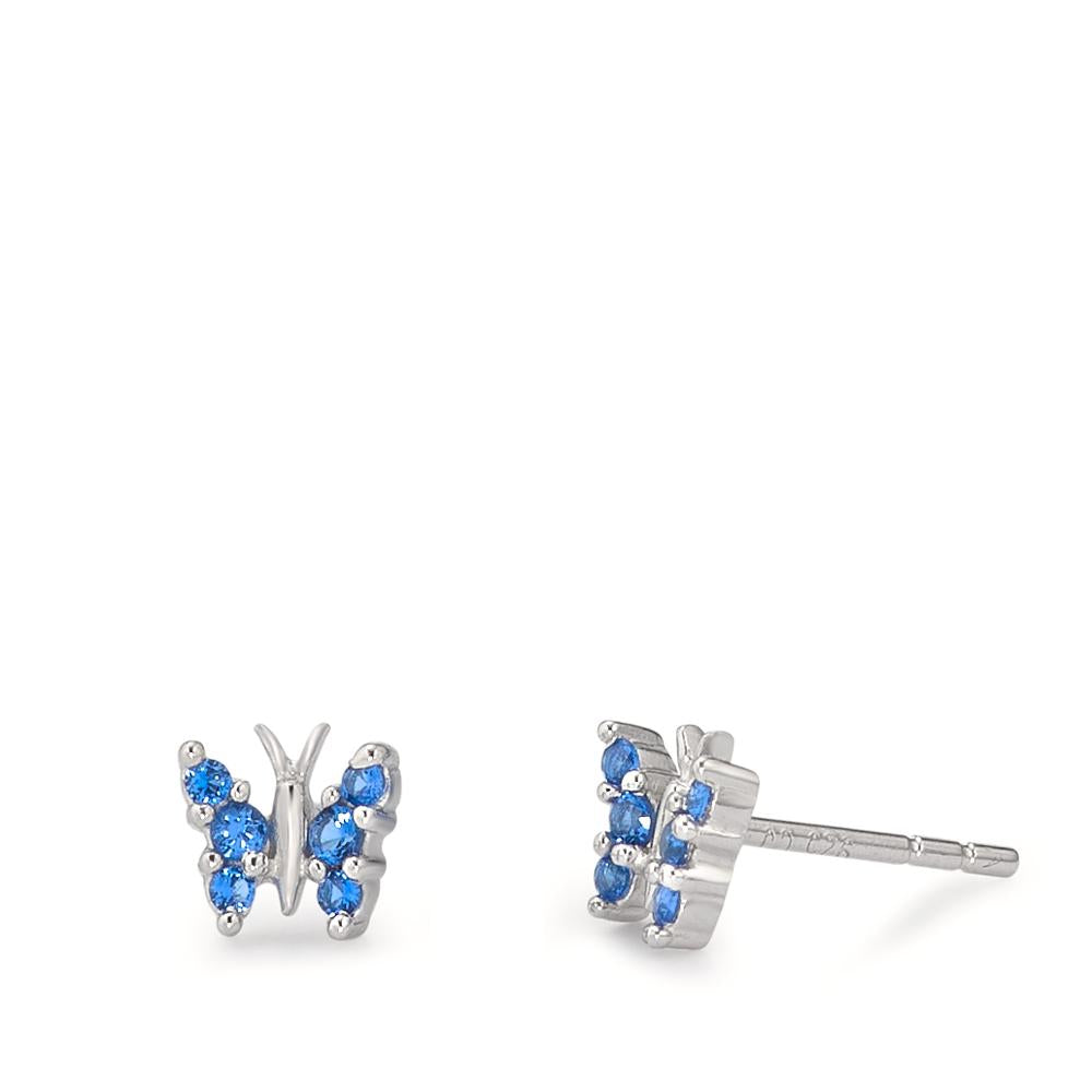 Orecchini a bottone Argento Zirconia blu, 6 pietra rodiato Farfalla Ø6 mm