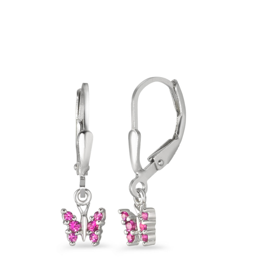 Orecchini Argento Zirconia rosa, 6 pietra rodiato Farfalla