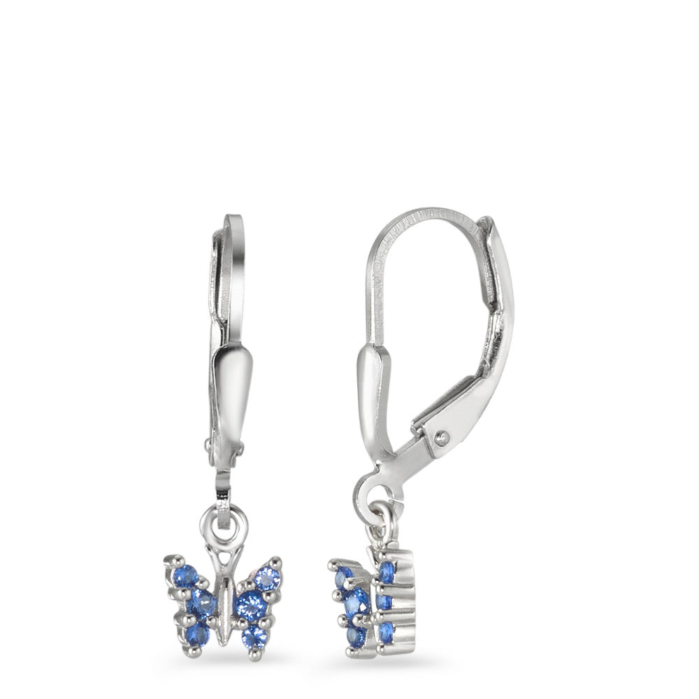 Pendant d'oreilles Argent Zircone bleu, 6 Pierres Rhodié Papillon