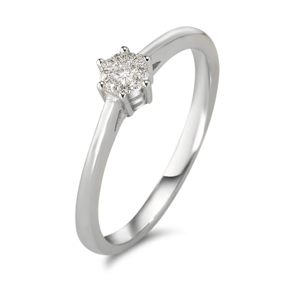 Bague solitaire Or blanc 18K Diamant 0.08 ct, 10 Pierres, w-si