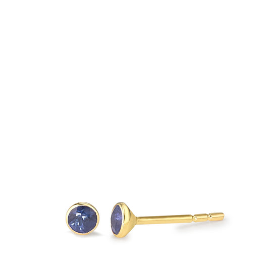 Clous d'oreilles Or jaune 18K Saphir 2 Pierres Ø3.5 mm