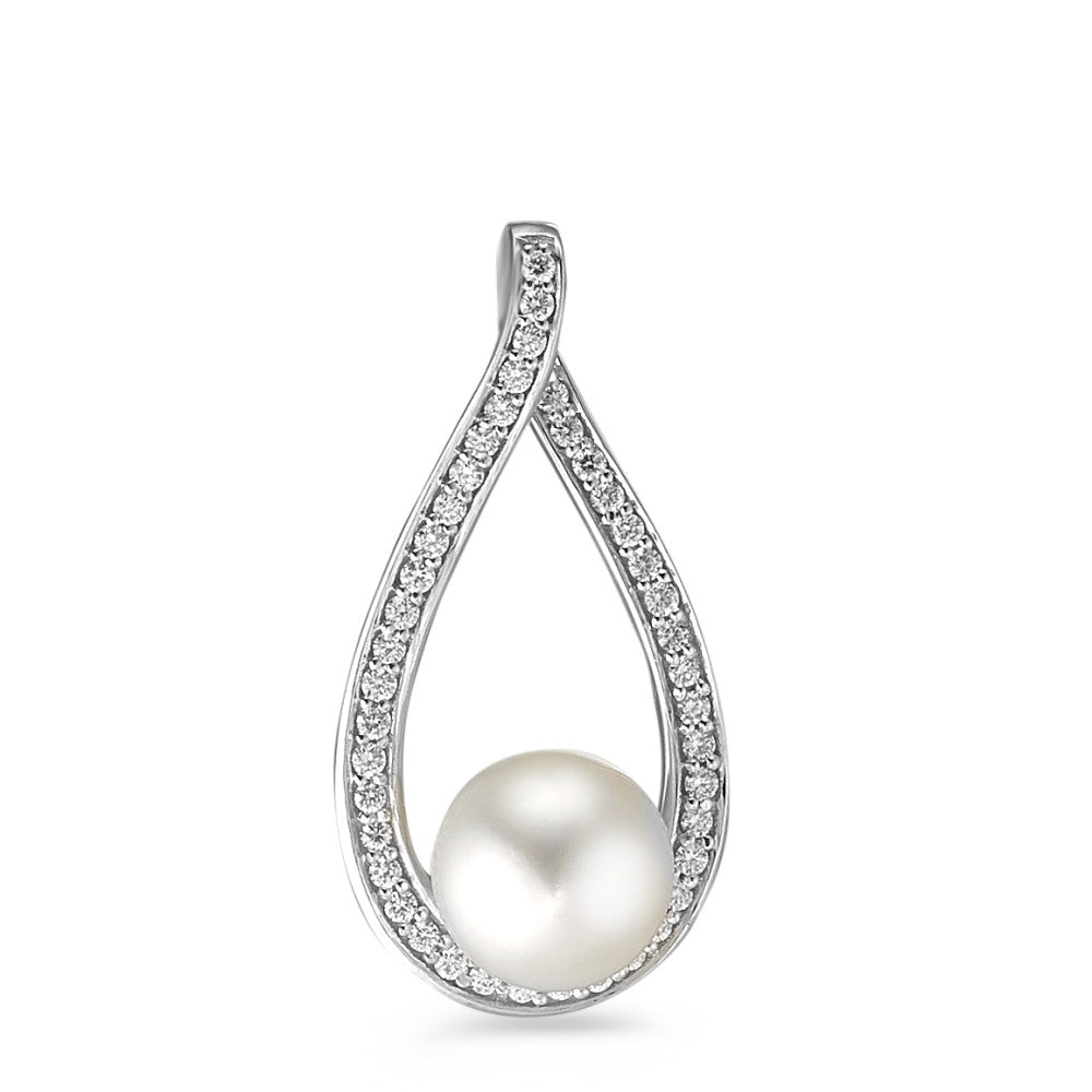 Ciondolo Oro bianco 750/18 carati Diamante 0.12 ct, w-si Perla coltivata d'acqua dolce