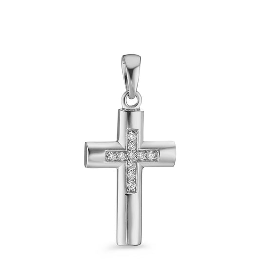 Pendentif Or blanc 18K Diamant 0.045 ct, 10 Pierres, w-si Croix