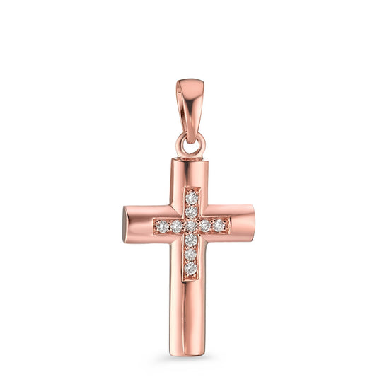 Pendentif Or rouge 18K Diamant 0.045 ct, 10 Pierres, w-si Croix