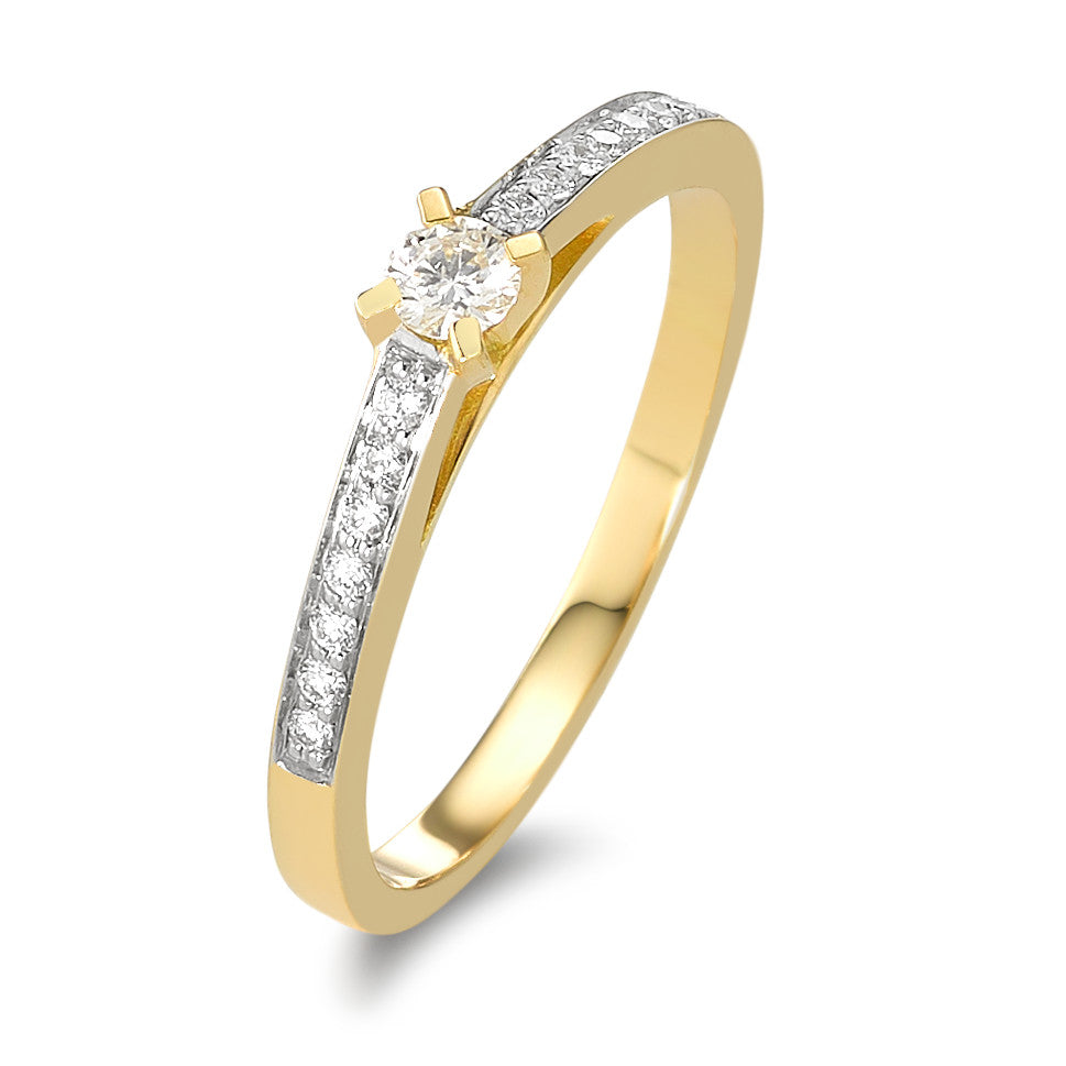 Bague Or jaune 18K Diamant 0.17 ct, 15 Pierres, w-si