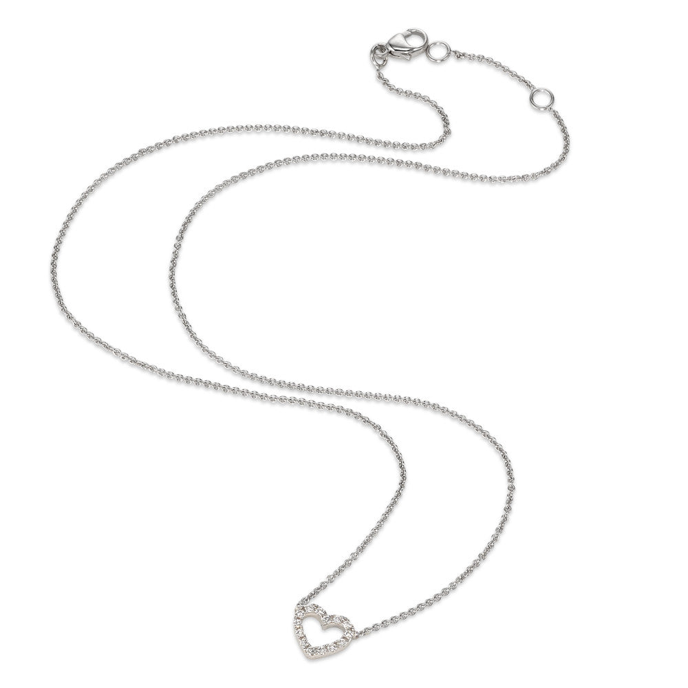 Collier Or blanc 9K Zircone 14 Pierres Coeur 40-42 cm